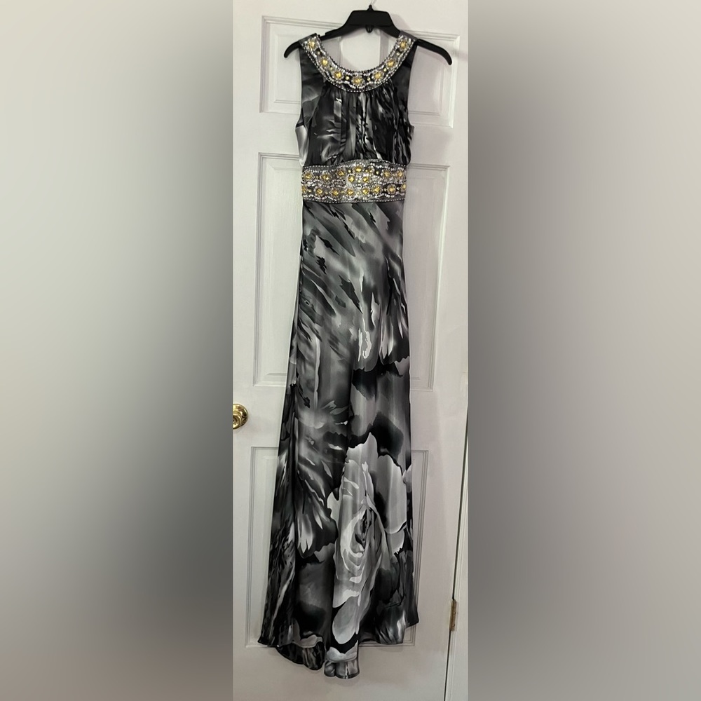 Dark Gray Long Formal Dress with Yellow Rhinestone Waist
